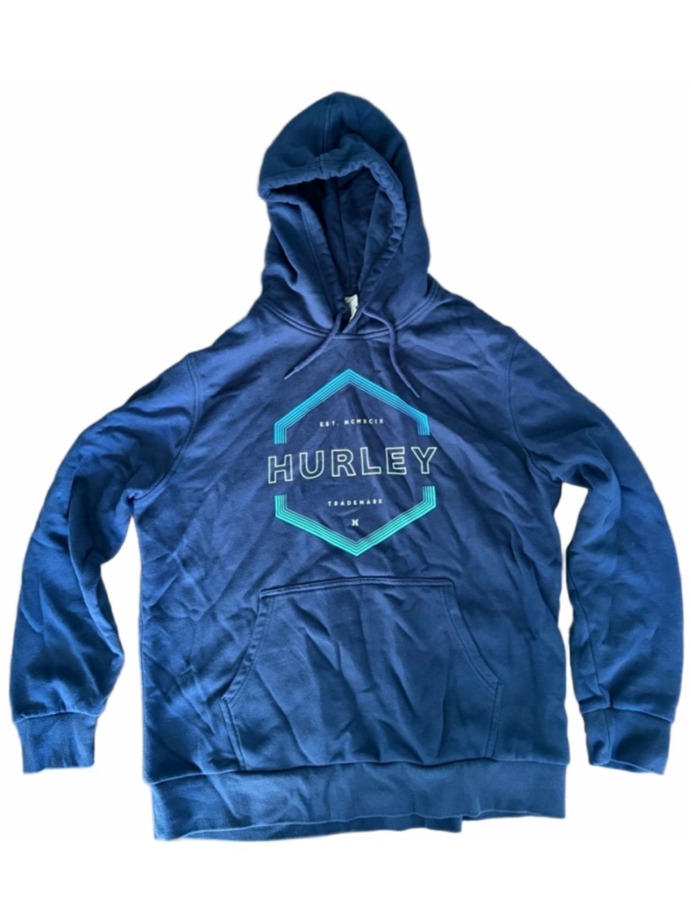 Men's Hurley Navy Teal Logo Hoodie Sweatshirt XL